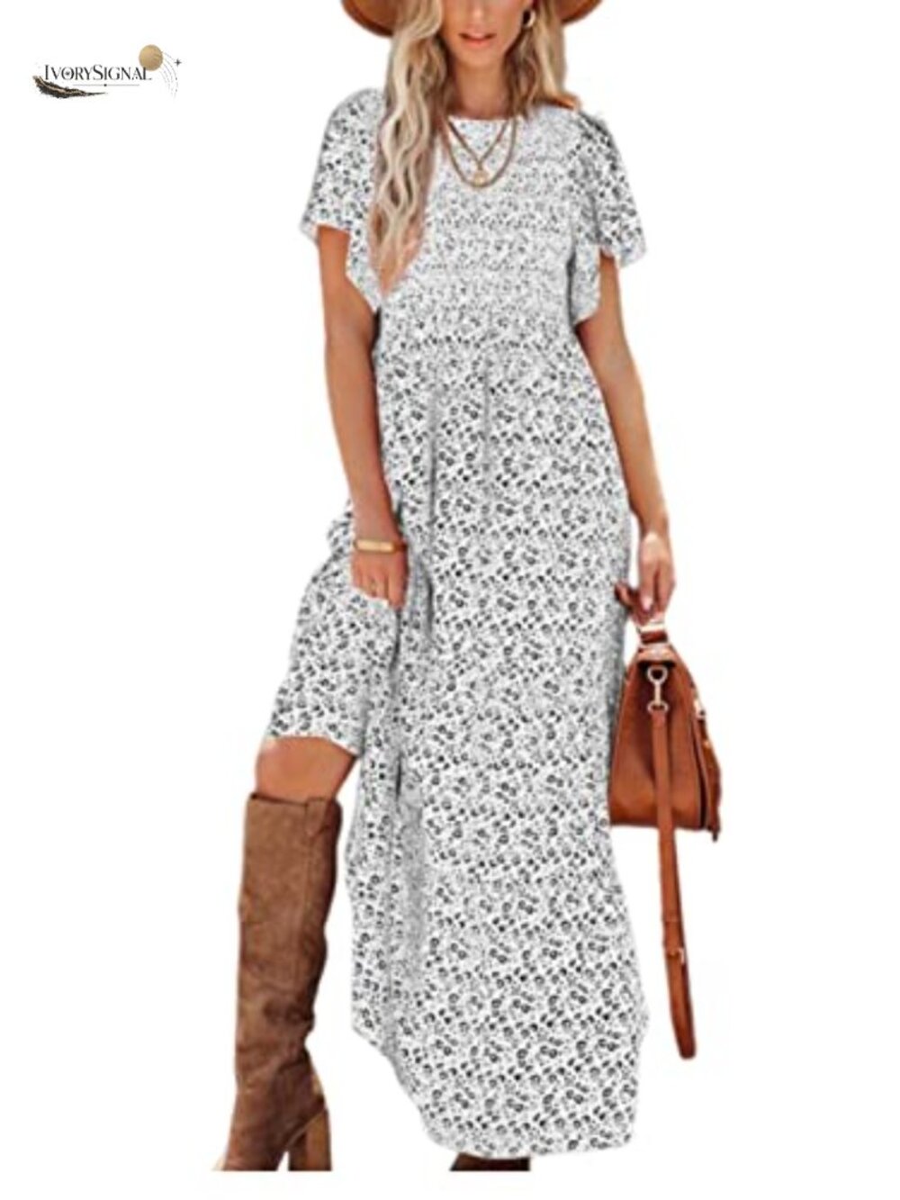 PRETTYGARDEN Women's Floral Maxi Dress Flutter Sleeve Smocked Tiered